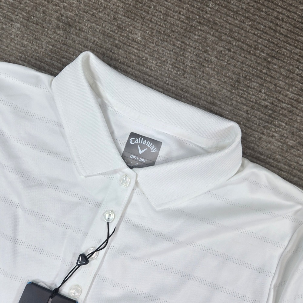 Callaway Womens Large White Opti-Dri Textured Short Sleeve Golf Polo Shirt